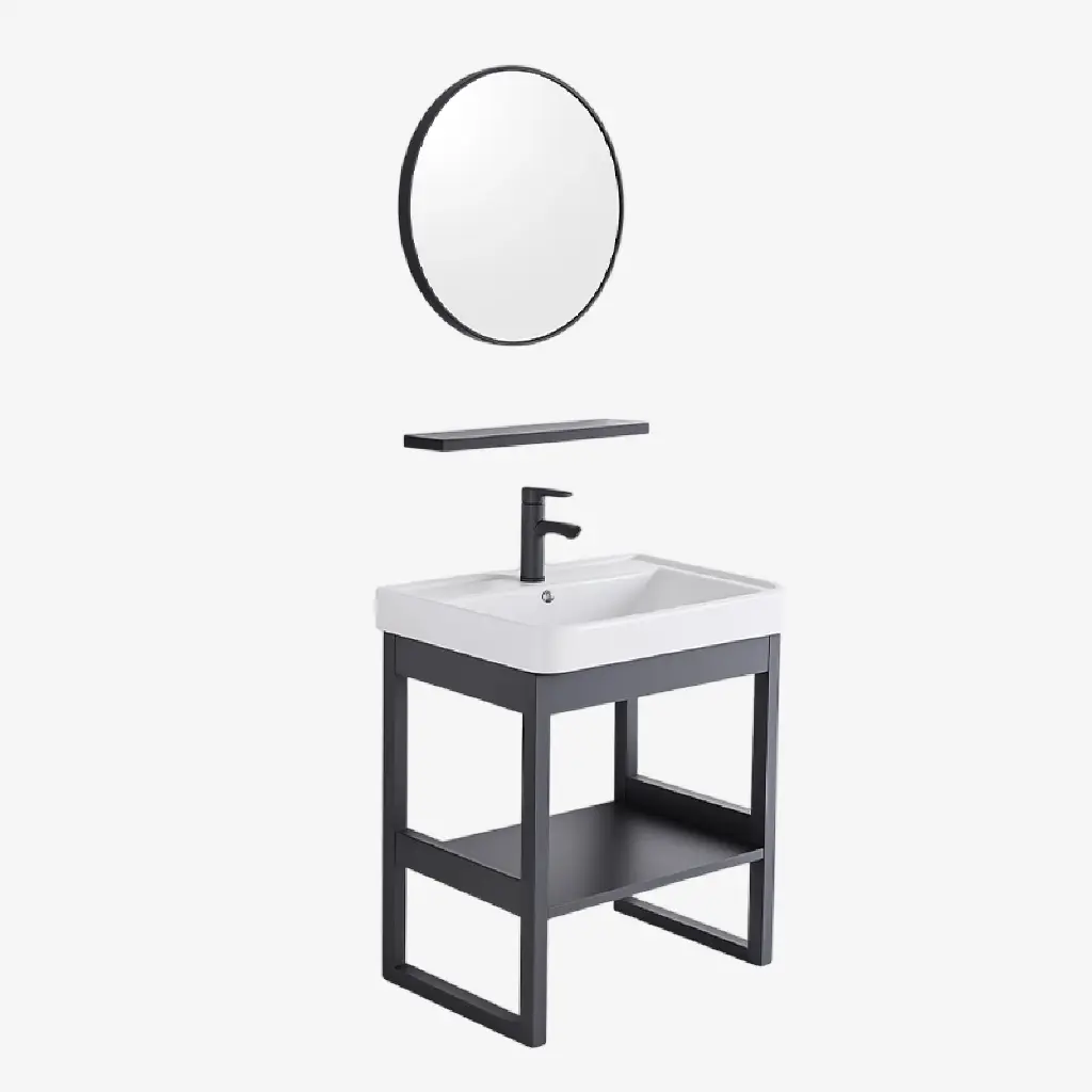 Set 6 de Baño con Espejo redondo y lavamos 37*58*35CM