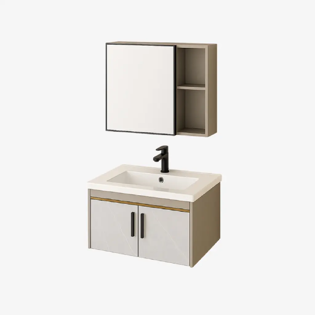 Set 19 de Baño con Espejo de repisa doble y mueble con 2 puertas lavamanos 80*47*45CM