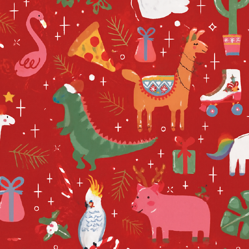 Papel de regalo variantes infantiles (Animales rojo)(PZ099)
