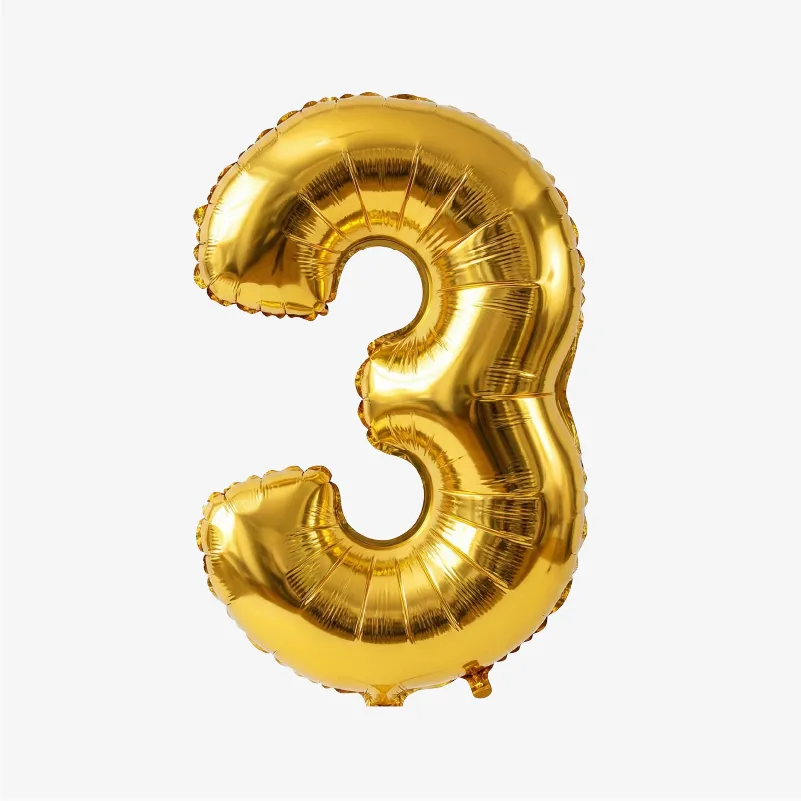 Globos con forma de números (del 0 al 9) dorados o plateados