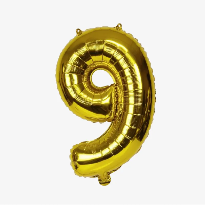 Globos con forma de números (del 0 al 9) dorados o plateados