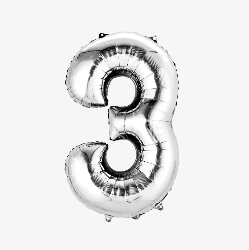 Globos con forma de números (del 0 al 9) dorados o plateados