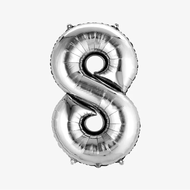 Globos con forma de números (del 0 al 9) dorados o plateados