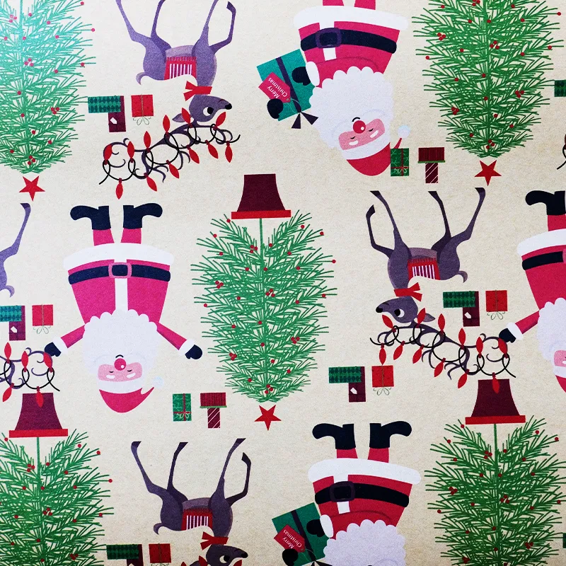 Papel de regalo celebraciones familiares (santa con árbol navidad)(PZ043)