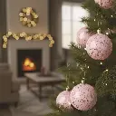 Set de 4 bolas navideñas de 6cm blancas con detalles morado