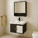 Set 24 de Baño con Espejo de 1 repisa horizontal y mueble con 2 puertas  lavamanos 51*35*41CM