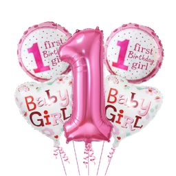 [NH09GNBG500RS] Globos para el primer añito con  números 1 (rosa)