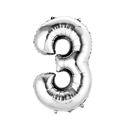 [NH09GFNA1000N3P] Globos plateado con forma de número (Número 3)