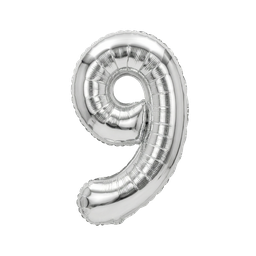 [NH09GFNA1000N9P] Globos plateado con forma de número (Número 9)
