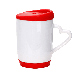 [NH13TACTRJ] Taza Blanca con asa corazón y tapa de silicona color rojo